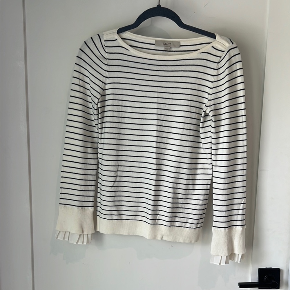 LOFT Cream and Black Striped Pullover